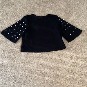 Black top with pearl beads